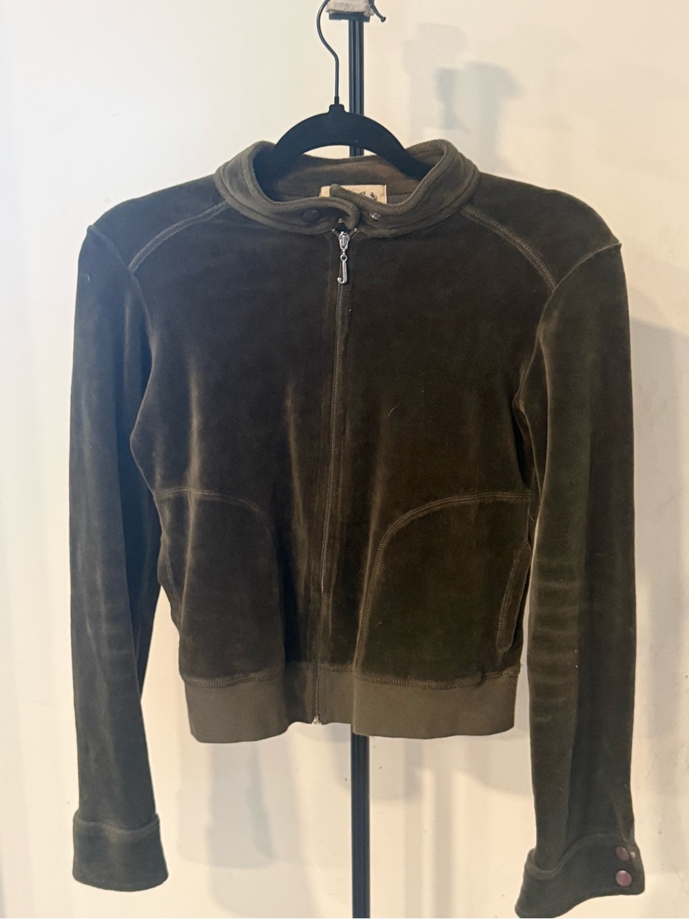 Juicy Couture Olive Green Velour Zip Bomber Jacket